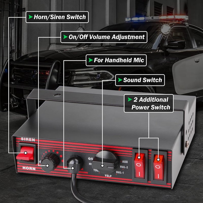 Winsgor Police Siren for Car 8 Tones Warning Emergency Siren PA System with Handheld Microphone 12V 200W for The Ambulance,Fire Truck,Engineering Siren for Vehicle - Image 2